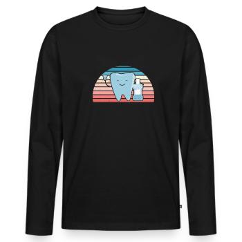 Hygiéniste Retro Sunset Assistant dentaire - T-shirt manches longues Premium bio Homme - noir - Devant - Nico (187cm)