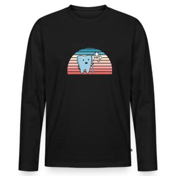 Hygiéniste Retro Sunset Assistant dentaire - T-shirt manches longues Premium bio Homme - noir - Devant - Nico (187cm)
