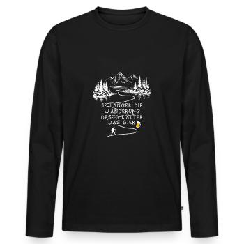Je länger die Wanderung desto kälter das Bier - Männer Premium Bio Langarmshirt - Schwarz - Vorne - Nico (187cm)