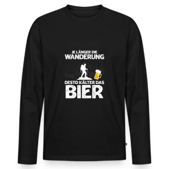 Je länger die Wanderung desto kälter das Bier - Männer Premium Bio Langarmshirt - Schwarz - Vorne - Nico (187cm)