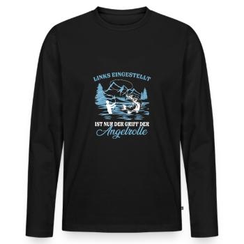 Links eingestellt ist nur der Griff der Angelrolle - Männer Premium Bio Langarmshirt - Schwarz - Vorne - Nico (187cm)