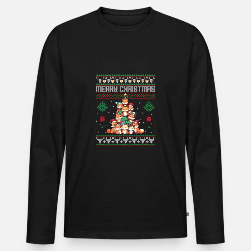 Fuchs Weihnachten Wald - Männer Premium Bio Langarmshirt - Schwarz