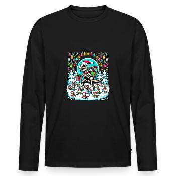 Katze Armee Skelett Dino Weihnachten T-Rex - Männer Premium Bio Langarmshirt - Schwarz - Vorne - Nico (187cm)