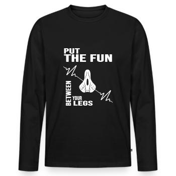 Fahrrad Fahrradkette "bikefun" Fahrradsattel - Männer Premium Bio Langarmshirt - Schwarz - Vorne - Nico (187cm)