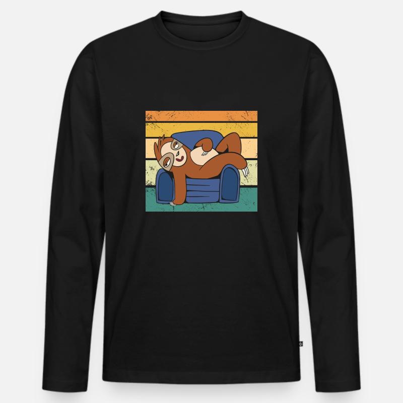 Retro Sunset Süßes Faultier - Männer Premium Bio Langarmshirt - Schwarz