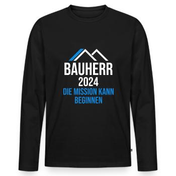 Bauherr 2024 Hausbau Neubau Baustelle Richtfest - Männer Premium Bio Langarmshirt - Schwarz - Vorne - Nico (187cm)