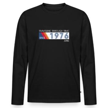 Drôle de voyage dans le temps anniversaire Design juin 1976 - T-shirt manches longues Premium bio Homme - noir - Devant - Nico (187cm)