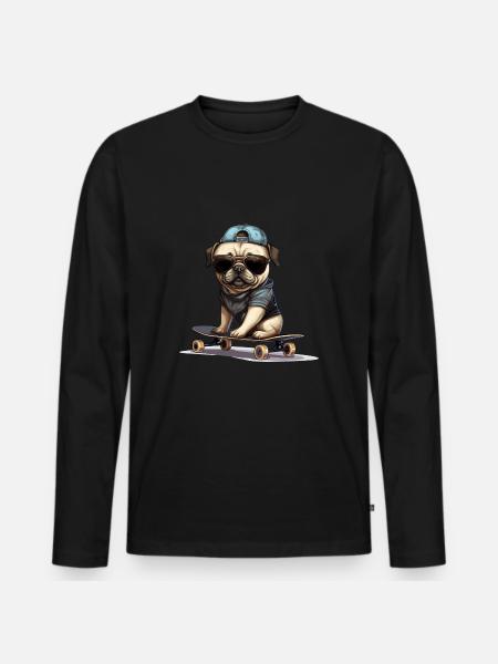 Skateboarding Mops für Skaters - Männer Premium Bio Langarmshirt - Schwarz