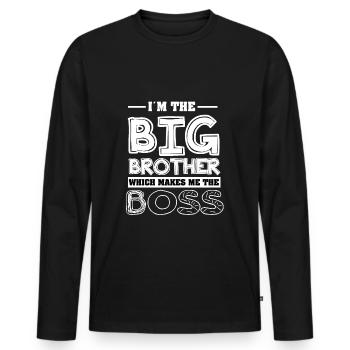 Je suis le grand frère branle moi le cadeau patron - T-shirt manches longues Premium bio Homme - noir - Devant - Nico (187cm)