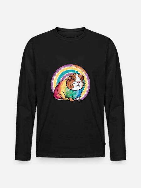 Meerschweinchen Regenbogen - Männer Premium Bio Langarmshirt - Schwarz