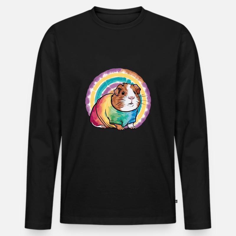 Meerschweinchen Regenbogen - Männer Premium Bio Langarmshirt - Schwarz