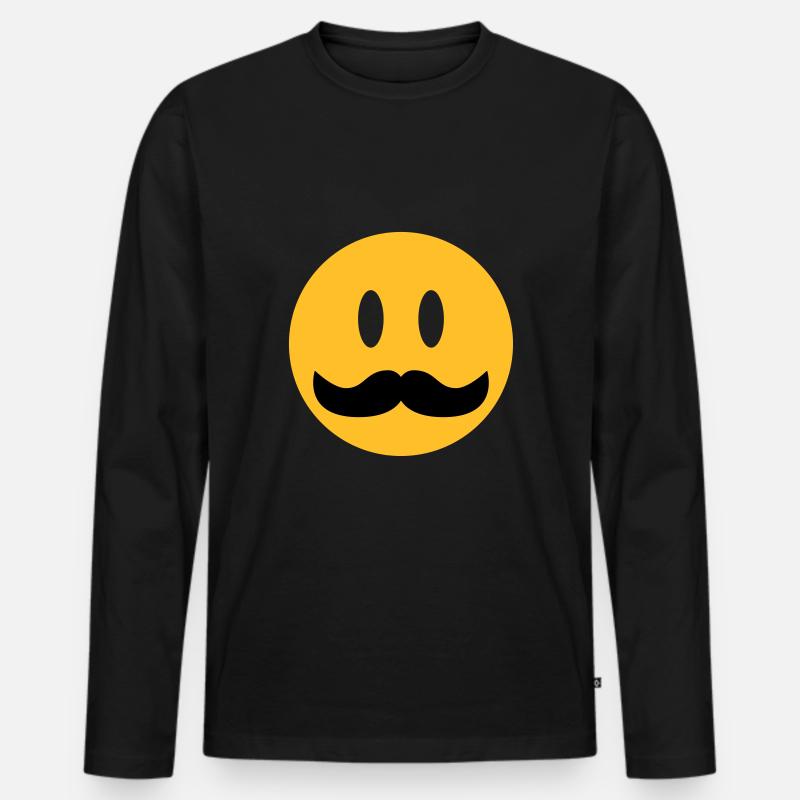 lustiges Emoji mit Schnurrbart - Männer Premium Bio Langarmshirt - Schwarz