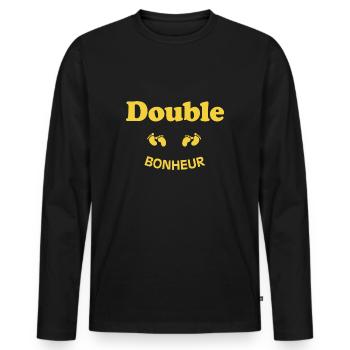 Idee Cadeau Annonce Grossesse Originale Jumeaux - T-shirt manches longues Premium bio Homme - noir - Devant - Nico (187cm)