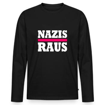 Nazis raus - Männer Premium Bio Langarmshirt - Schwarz - Vorne - Nico (187cm)
