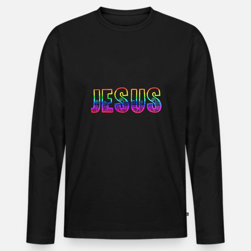jesus rs regenbogen - Männer Premium Bio Langarmshirt - Schwarz
