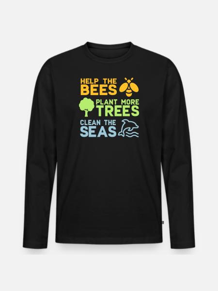 Hjälp bin att plantera fler träd | Skogsträdnatur - Ekologisk långärmad premium-T-shirt herr - svart