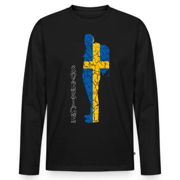 Sweden Sverige Swedish Flag Hiking Gift - Men's Premium Organic Long Sleeve Shirt - black - Front - Nico (187cm)