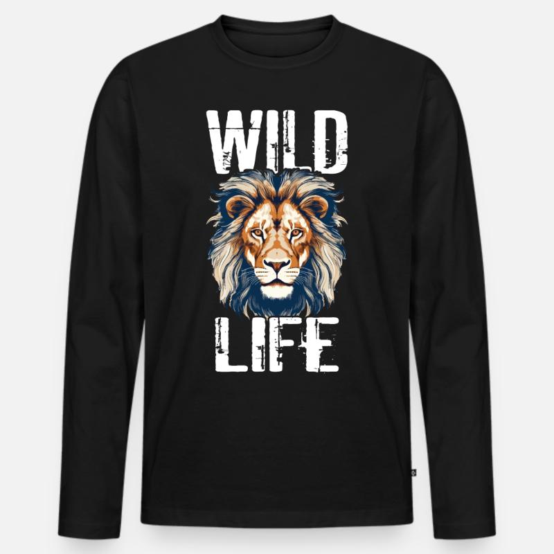 Löwe Wild Life Löwenkopf Raubtier Bunt Kunst - Männer Premium Bio Langarmshirt - Schwarz