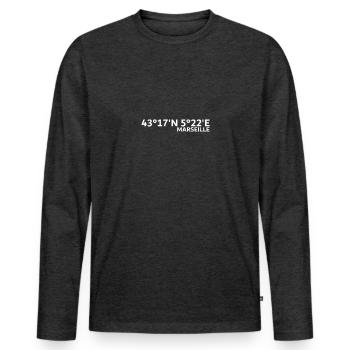 Coordonnées de Marseille - T-shirt manches longues Premium bio Homme - anthracite chiné - Devant - Nico (187cm)