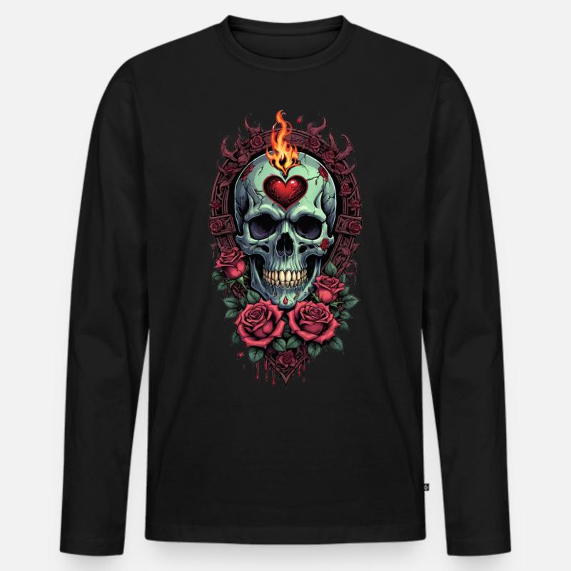 Skull in Love - Männer Premium Bio Langarmshirt - Schwarz