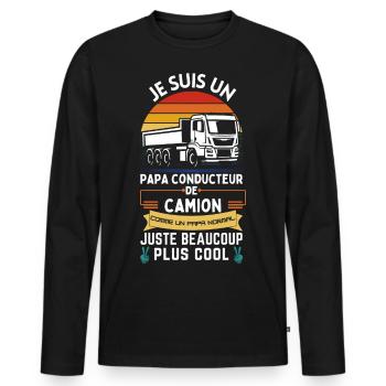 Father's Day T-shirt - Trucker Dad - Men's Premium Organic Long Sleeve Shirt - black - Front - Nico (187cm)