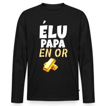 Papa lingots d'Or Humour Papa Précieux - T-shirt manches longues Premium bio Homme - noir - Devant - Nico (187cm)