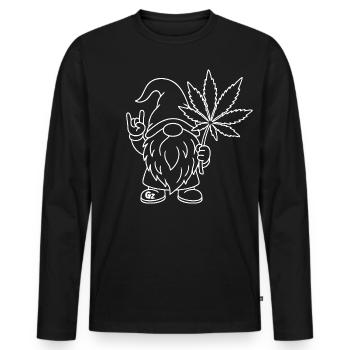 Süßer Hanf Gnom/Zwerg mit Cannabisblatt - Männer Premium Bio Langarmshirt - Schwarz - Vorne - Nico (187cm)