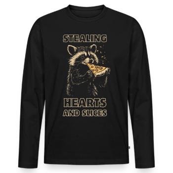 Waschbär isst Pizza - Männer Premium Bio Langarmshirt - Schwarz - Vorne - Nico (187cm)