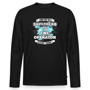 CNC Operator Gift Superhero CNC Operator - Men's Premium Organic Long Sleeve Shirt - black - Front - Nico (187cm)