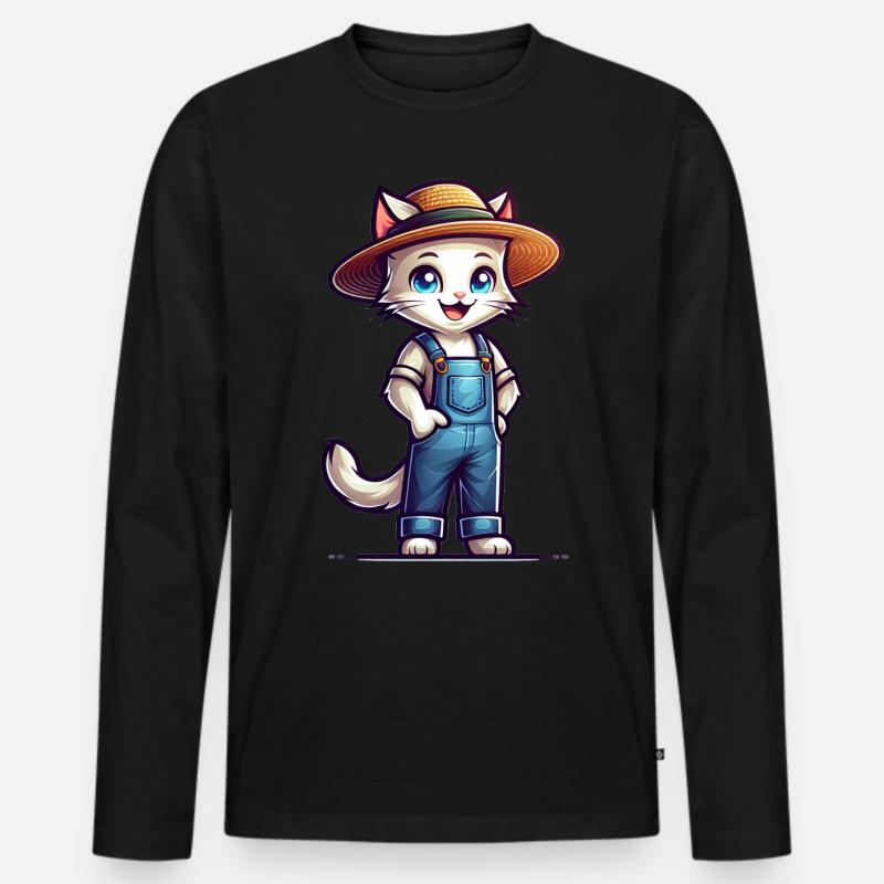 Cute Cat Farmer - Männer Premium Bio Langarmshirt - Schwarz