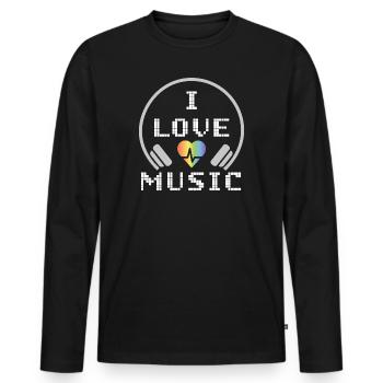 I Love Music - white - Männer Premium Bio Langarmshirt - Schwarz - Vorne - Nico (187cm)