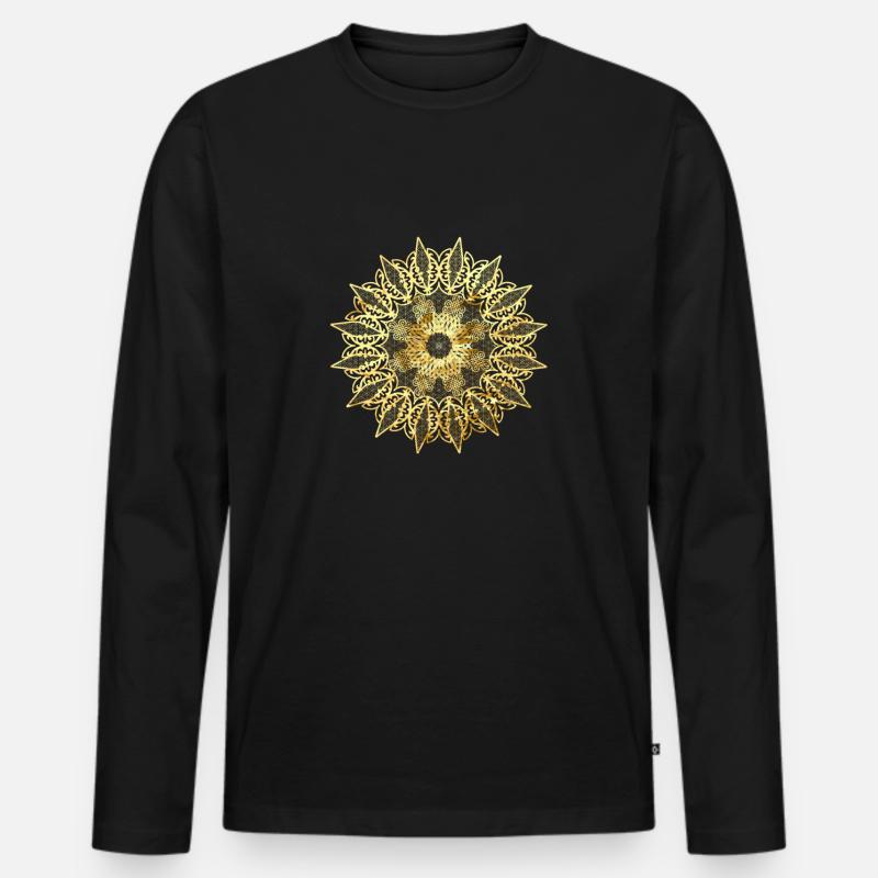 Goldenes geometrisches Spitzenmuster - Männer Premium Bio Langarmshirt - Schwarz