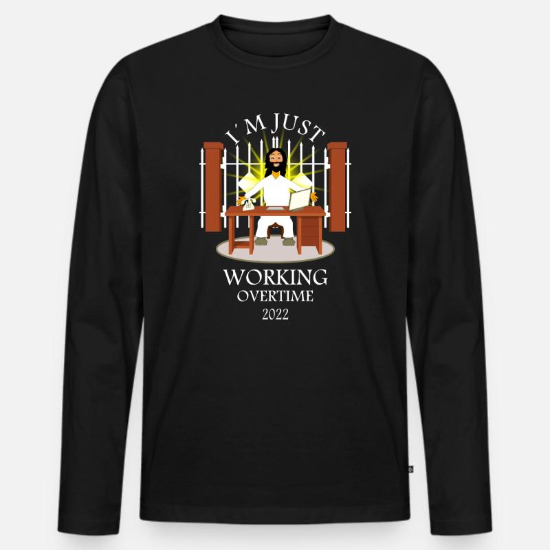 Gott macht Überstunden - Männer Premium Bio Langarmshirt - Schwarz