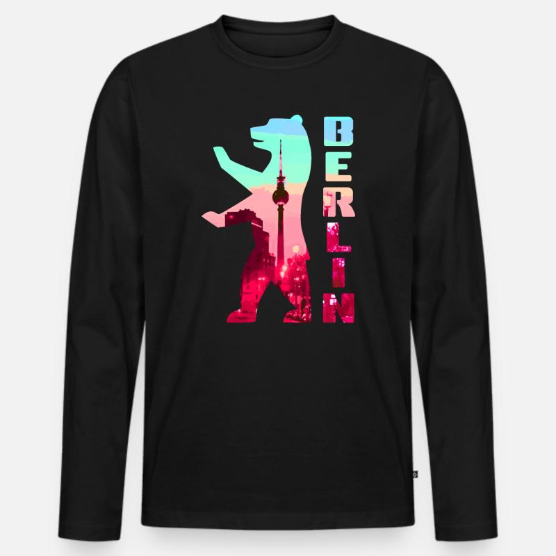 Berlin Bär Neon Silhouette - Männer Premium Bio Langarmshirt - Schwarz