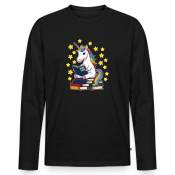 Einhorn Lesen Unicorn - Männer Premium Bio Langarmshirt - Schwarz - Vorne - Nico (187cm)