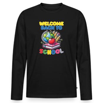 Welcome Back to School Design - Men's Premium Organic Long Sleeve Shirt - black - Front - Nico (187cm)