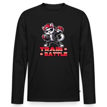 Train Battle Kampfkatze - Männer Premium Bio Langarmshirt - Schwarz - Vorne - Nico (187cm)