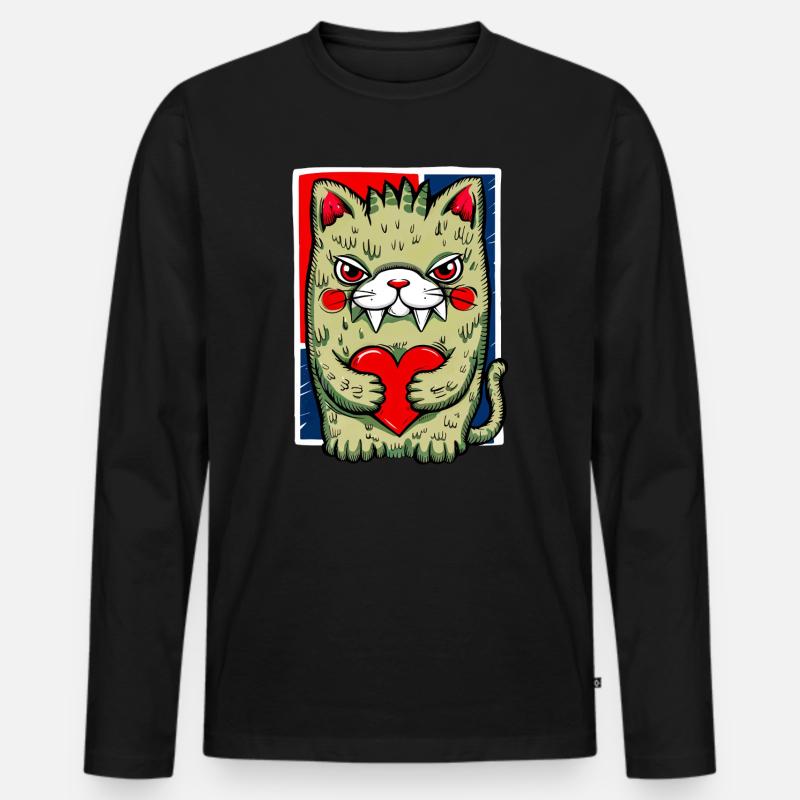 Verrückte Katze - Männer Premium Bio Langarmshirt - Schwarz