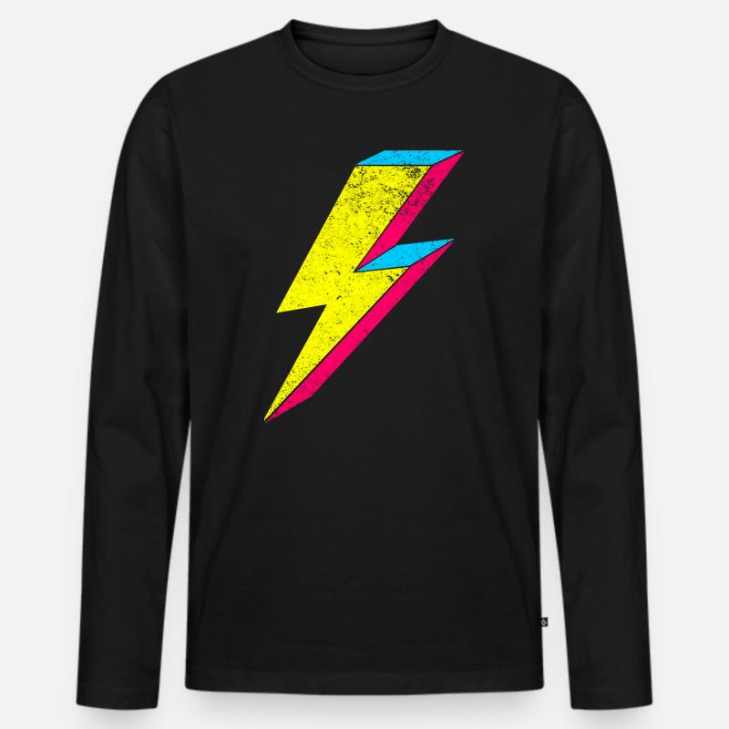 Neon Blitz Lightning Design 70s 80s - Männer Premium Bio Langarmshirt - Schwarz