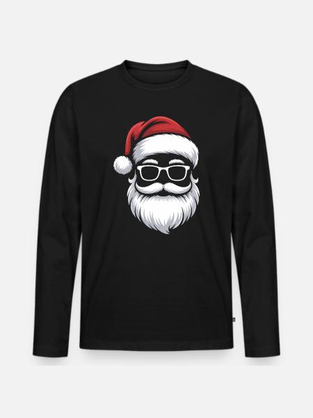 Weihnachtsmann mit Schnurrbart Brille - Männer Premium Bio Langarmshirt - Schwarz
