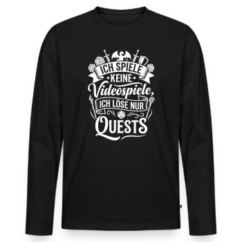 Ich spiele keine Videospiele – ich löse Quests - Männer Premium Bio Langarmshirt - Schwarz - Vorne - Nico (187cm)