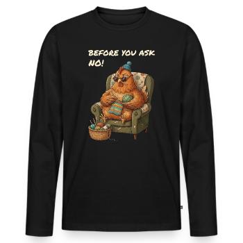 Funny Saying Chicken Crochets - Men's Premium Organic Long Sleeve Shirt - black - Front - Nico (187cm)