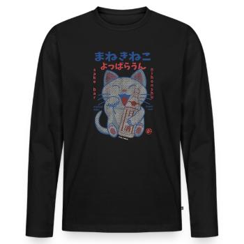 Maneki Neko Witzike Sake Katze - Männer Premium Bio Langarmshirt - Schwarz - Vorne - Nico (187cm)