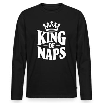 König der Nickerchen - Männer Premium Bio Langarmshirt - Schwarz - Vorne - Nico (187cm)
