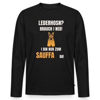 Lederhosn Brauch i ned - Sauffa Spruch Tracht - Männer Premium Bio Langarmshirt - Schwarz - Vorne - Nico (187cm)