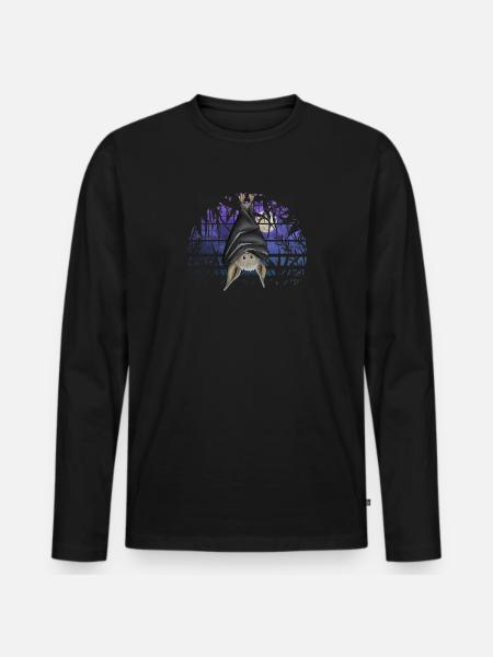 Lässige Gothic Fledermaus in dunkelblauer Vollmond - Männer Premium Bio Langarmshirt - Schwarz
