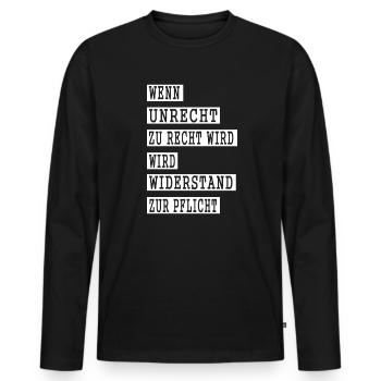 Wen Unrecht zu Recht wird - Männer Premium Bio Langarmshirt - Schwarz - Vorne - Nico (187cm)