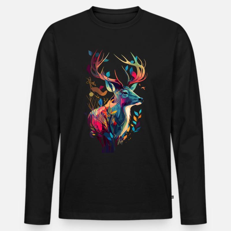 Jagd auf Hirsche bunt - Männer Premium Bio Langarmshirt - Schwarz