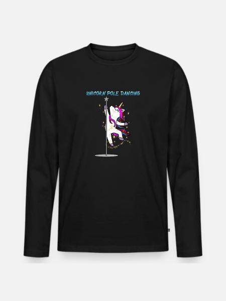 Einhorn Pole Dancing - Männer Premium Bio Langarmshirt - Schwarz