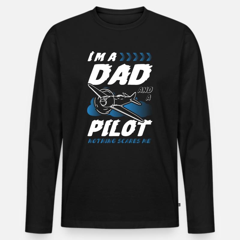 Pilot Dad - Männer Premium Bio Langarmshirt - Schwarz